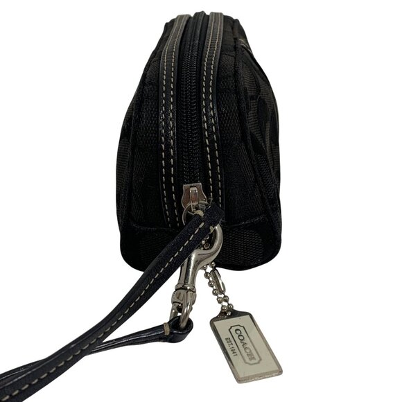 Vintage COACH Black Jacquard Signature Logo Pouch Wristlet w/ Hang Tag/Fob